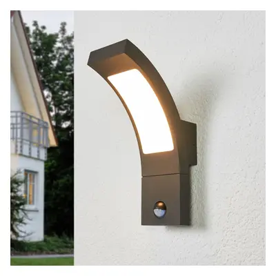 Lucande Venkovní nástěnné svítidlo Lucande LED Juvia, senzor, 27 cm, šedá, IP54