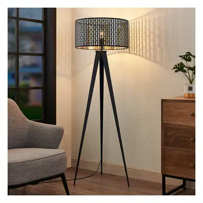 Lindby Stojací lampa Lindby Thoralf, trojnožka, černá, textil, Ø50cm