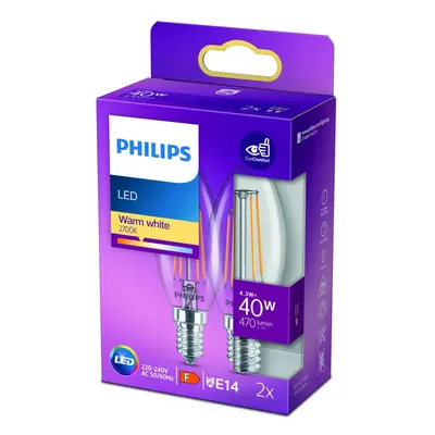 Philips Philips LED svíčka filament E14 4,3W 2 700K 2ks