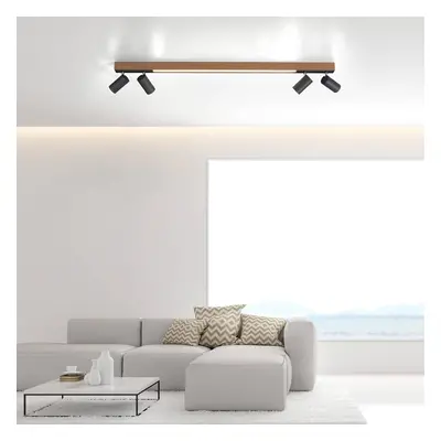 PURE Stropní svítidlo LED PURE Lines, 120 cm, černé, dřevo, dálkové ovládání