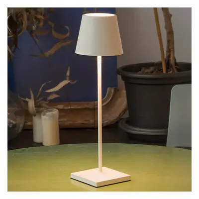 FARO BARCELONA LED stolní lampa Toc s USB nabíječkou, IP54, bílá