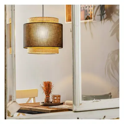 TK Lighting Závěsné svítidlo Boho, černá/ratan Ø 38 cm