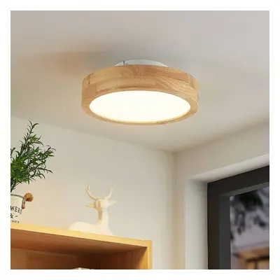 Lindby Lindby LED stropní svítidlo Lanira, Ø 30 cm, dřevo, dálkové ovládání, CCT