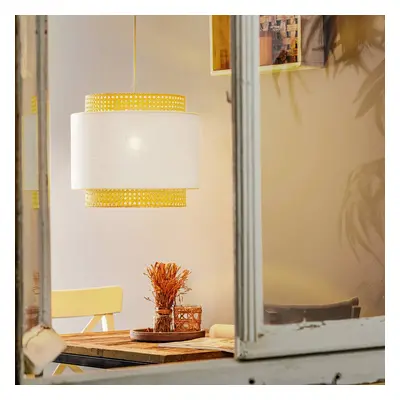 TK Lighting Závěsné svítidlo Boho, bílá/ratan Ø 38 cm