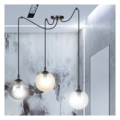 EMIBIG LIGHTING Závěsné svítidlo Glassy, 3 světla, decentralizované, grafit/jantarová/čirá