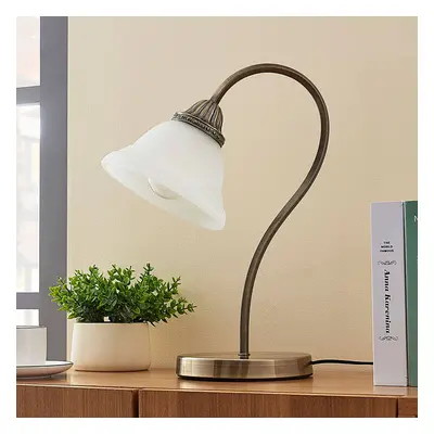 Lindby Stolní lampa Mialina, E27, sklo, alabastrová bílá, výška 42 cm