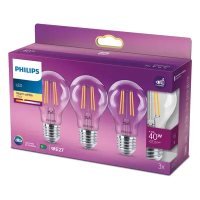 Philips Philips LED Classic E27 4,3W 2700K čirá 3ks