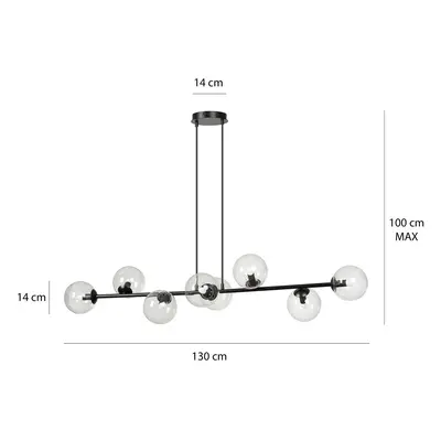 EMIBIG LIGHTING Skleněné závěsné svítidlo, 8 světel, černé, čiré, sklo, E14