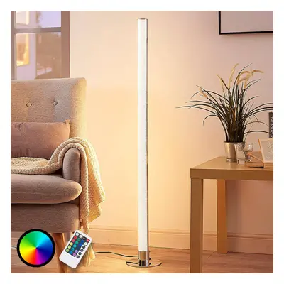 Lindby LED stojací lampa Lindby Hadis, RGB, dálkové ovládání, bílá, 120 cm