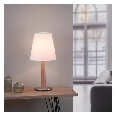 quitani Stolní lampa Quitani Elif, bílá, kuželový přírodní dub