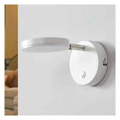 Lindby Nástěnné svítidlo Lindby LED Milow, bílé, výška 9,6 cm, vypínač