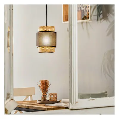 TK Lighting Závěsné svítidlo Boho, černá/ratan Ø 20 cm