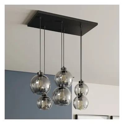 TK Lighting Závěsné svítidlo Cubus, kouřově šedá, sklo, délka 74 cm, 6 světelných zdrojů