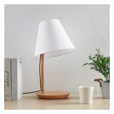 Lucande Lucande Jinda stolní lampa, dřevo, látka, bílá