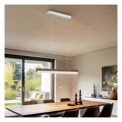 quitani Závěsná lampa Quitani LED Keijo, nikl/ořech, 83 cm