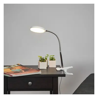 Lindby Stolní lampa Lindby LED s klipem Milow, bílá, kov, výška 36 cm