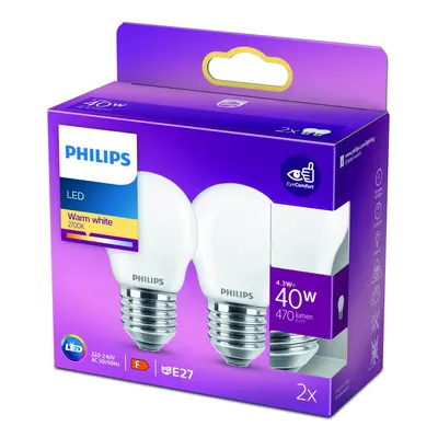 Philips Philips LED žárovka E27 P45 4,3W 2 700K opál 2 ks