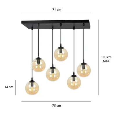 EMIBIG LIGHTING Skleněné závěsné svítidlo, 6 světel, černá, jantarová, sklo, 75 cm