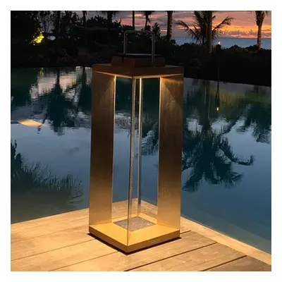 Les Jardins Solární lucerna Teckinox LED, teak/ocel, 65,5 cm