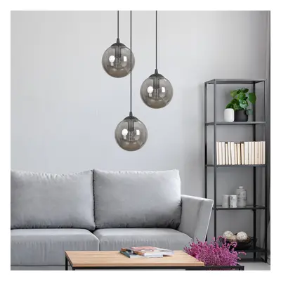 EMIBIG LIGHTING Skleněné závěsné svítidlo, 3 světla, kulaté, černé, grafitové, sklo