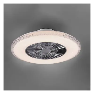 Reality Leuchten LED stropní ventilátor Harstad, křišťálový rám