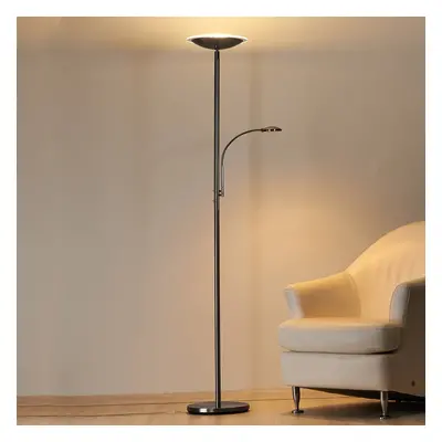 Lindby LED stojací lampa Malea s čtecím ramenem, nikl