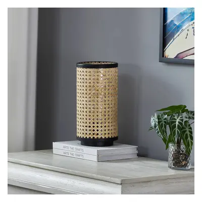 Lindby Stolní lampa Lindby Yaelle, výška 30 cm, ratan, černá, E27