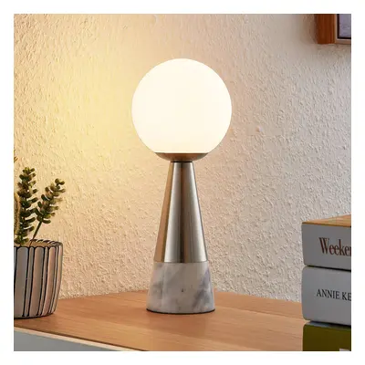 Lindby Stolní lampa Lindby Noana, matný nikl, opálové sklo/mramor