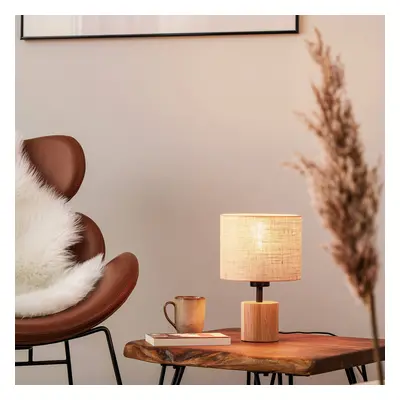 BRITOP Stolní lampa Tidas, naolejovaný dub Ø20cm, krémová