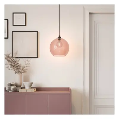 TK Lighting Závěsné svítidlo Cubus, růžová barva, sklo, Ø 30 cm, E27