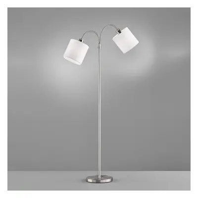 FISCHER & HONSEL Stojací lampa Cozy, dva zdroje, látka, nikl/bílá