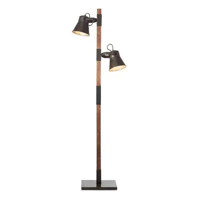 Brilliant Stojací lampa Plow se 2 spoty, černá, dřevo tmavé