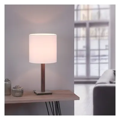 quitani Stolní lampa Quitani Elif, bílá, hranatá, tmavý dub