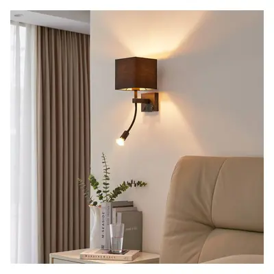 Lindby Nástěnná lampa Lindby Thorid, černá/zlatá, tkanina, USB, lampa na čtení