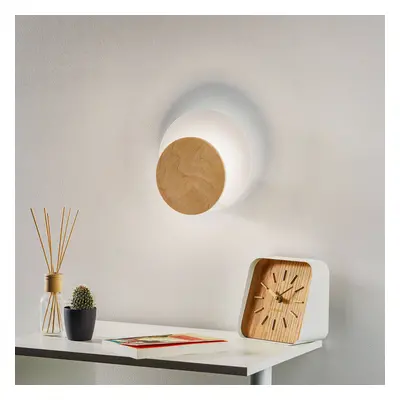 EMIBIG LIGHTING Nástěnné světlo Circle bílé, světlá dřevěná deska