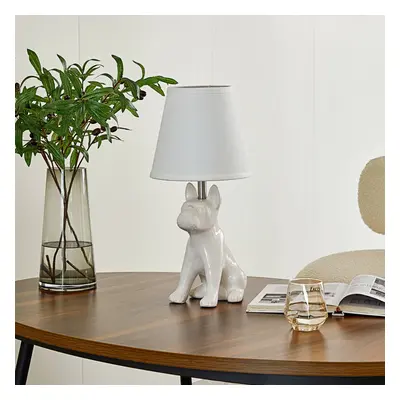 Lindby Stolní lampa Lindby Herry, bílá, keramika, pes, výška 46,5 cm