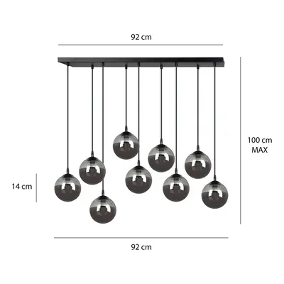 EMIBIG LIGHTING Závěsné svítidlo Glassy, 9 světel, černá, grafit, sklo, E14