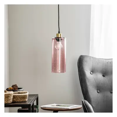 Solbika Lighting Závěsné svítidlo Skleněný válec ze sodovkového skla rosé Ø 12 cm