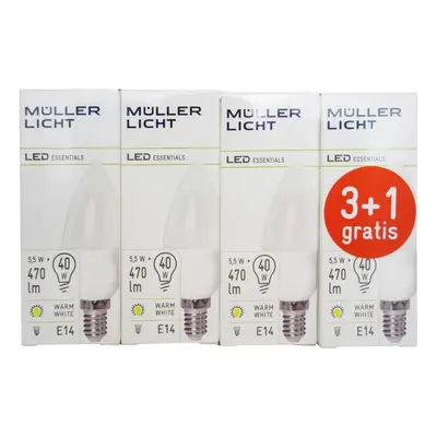 Müller-Licht LED svíčka E14 5,5W 2 700K set 3+1 470lm mat