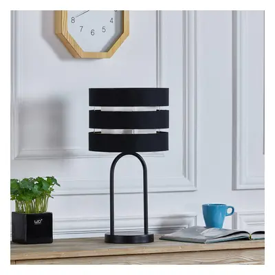 Lindby Stolní lampa Lindby Tsomo, Ø 26 cm, černá, tkanina, E27