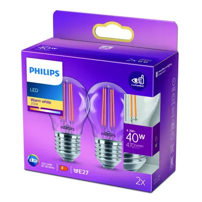 Philips Philips LED žárovka E27 P45 4,3W filament 2700K 2k