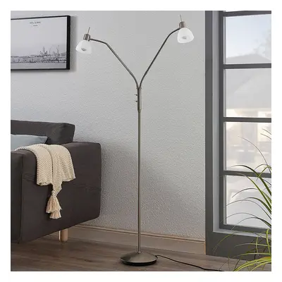 Lindby Stojací lampa Lindby Gwendolin, 160 cm, barva niklu, 2 světla.