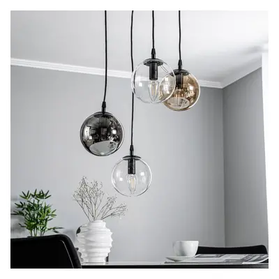 EMIBIG LIGHTING Skleněné závěsné svítidlo 4 světla kulaté, grafit/jantarová/čirá barva