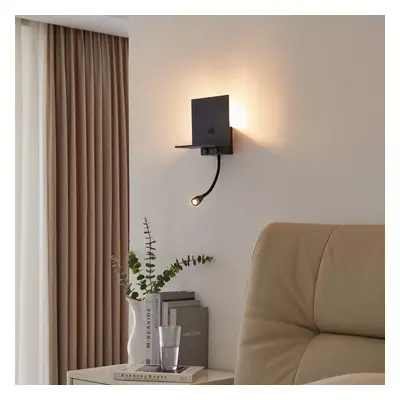 Lindby Nástěnné svítidlo Lindby Thorid, černé, USB, LED lampa na čtení, G9