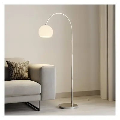 Lindby Oblouková lampa Lindby Cynthia, barva niklu, sklo, 140 cm, E27