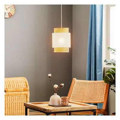 TK Lighting Závěsné svítidlo Boho, bílá/ratan Ø 20 cm