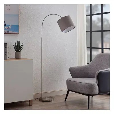 Lindby Stojací lampa Lindby Keriba, nikl/taupe, tkanina, 150 cm, E27