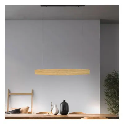 quitani Quitani LED závěsné světlo Persida, délka 98 cm, dub, 2 700 K