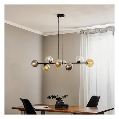 EMIBIG LIGHTING Závěsné svítidlo Glassy, 8 světel, černá, grafit/jantarová/čirá barva