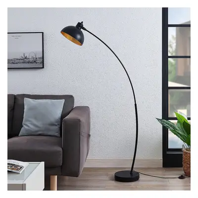 Lindby Oblouková stojací lampa Lindby Phileas, černo-zlatá, kov, 155 cm